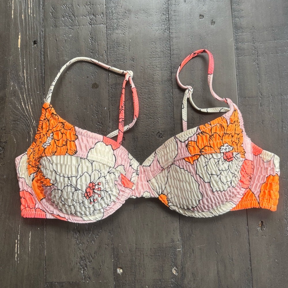 Triangl | Floral Bikini‎ Top in Pink and Orange